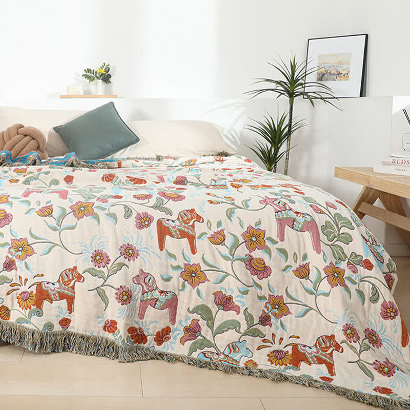 Horse Floral Natural Cotton Gauze Quilt