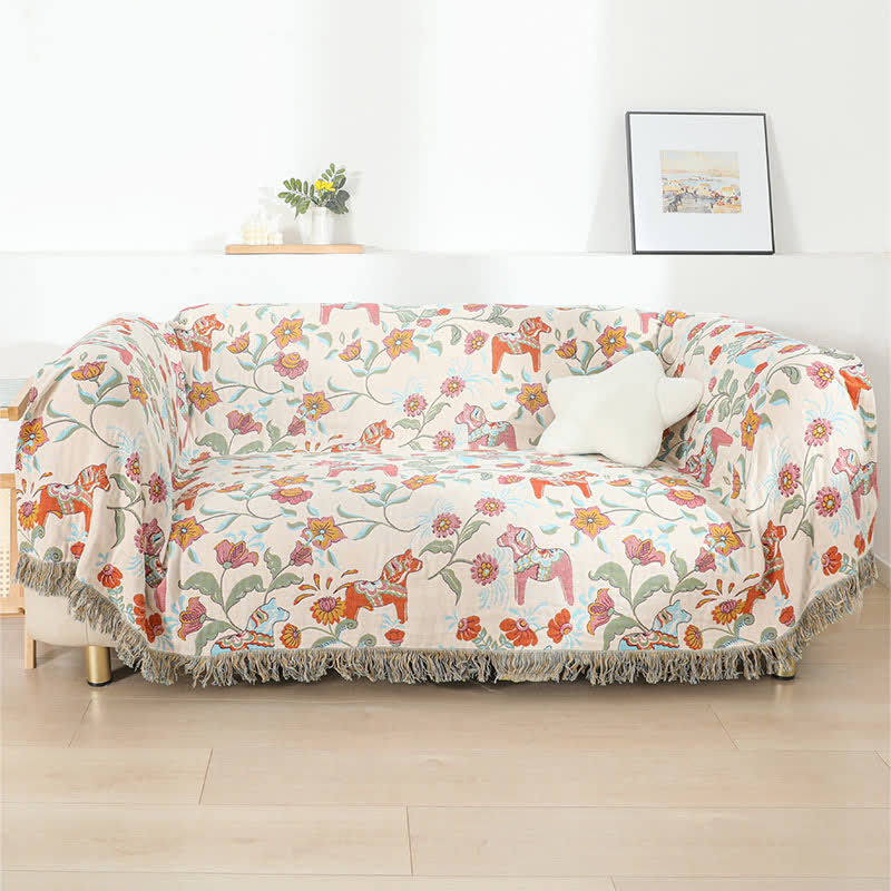 Horse Floral Natural Cotton Gauze Quilt