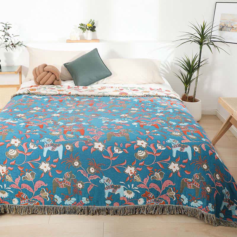 Horse Floral Natural Cotton Gauze Quilt