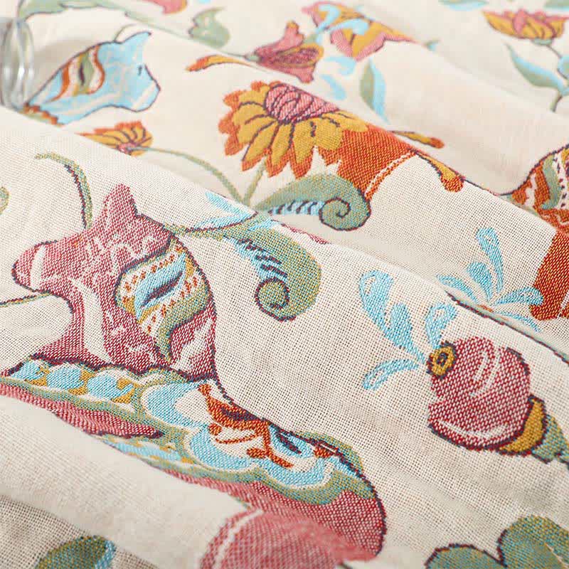 Horse Floral Natural Cotton Gauze Quilt