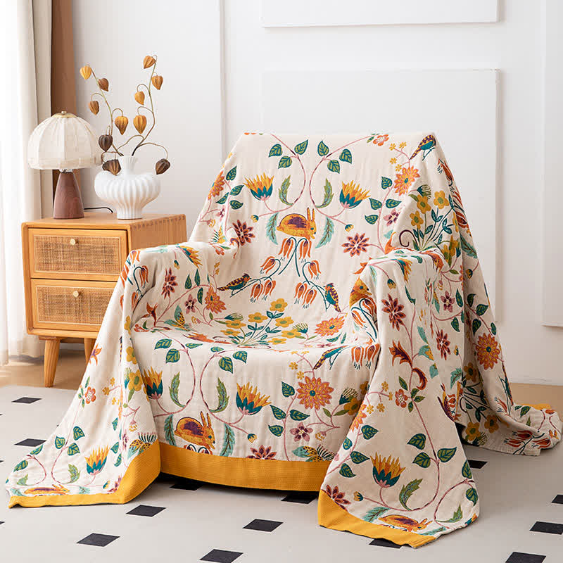 Forest Squirrel Rabbit Natural Cotton Quilt