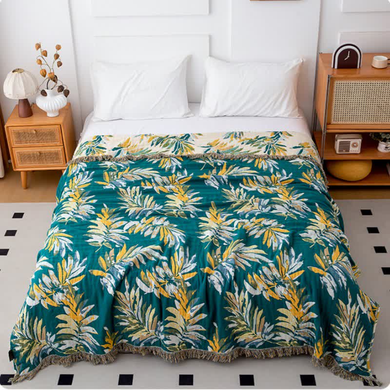 Gradient leaf Natural Cotton Gauze Quilt
