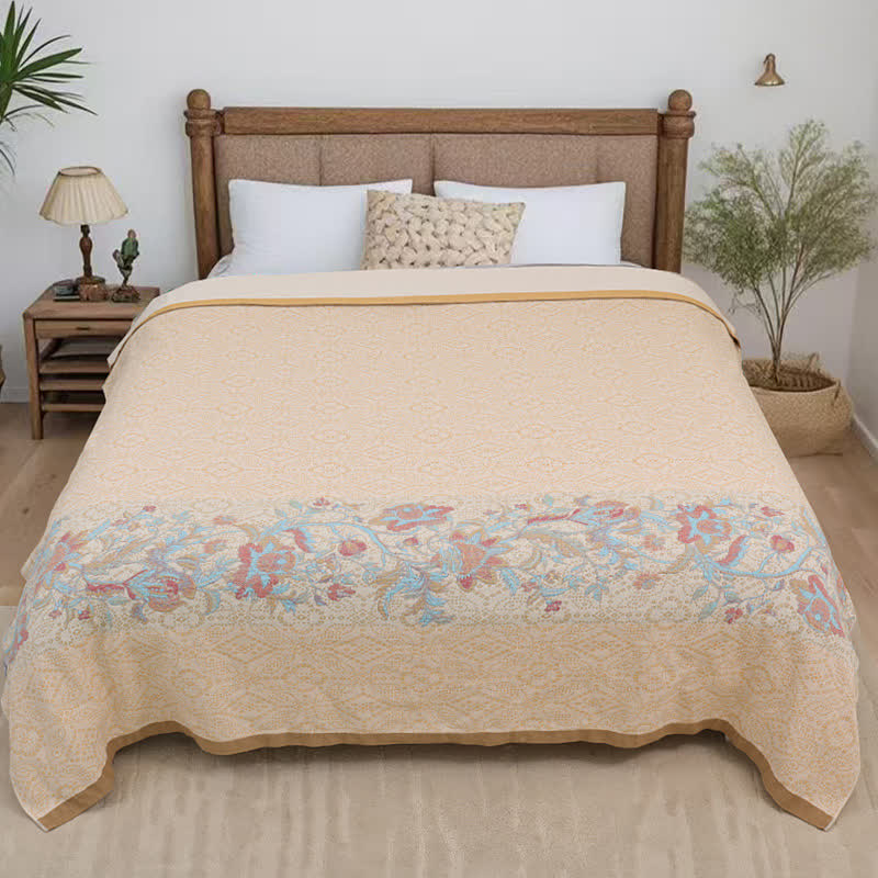 Beige Floral Pure Cotton Gauze Quilt