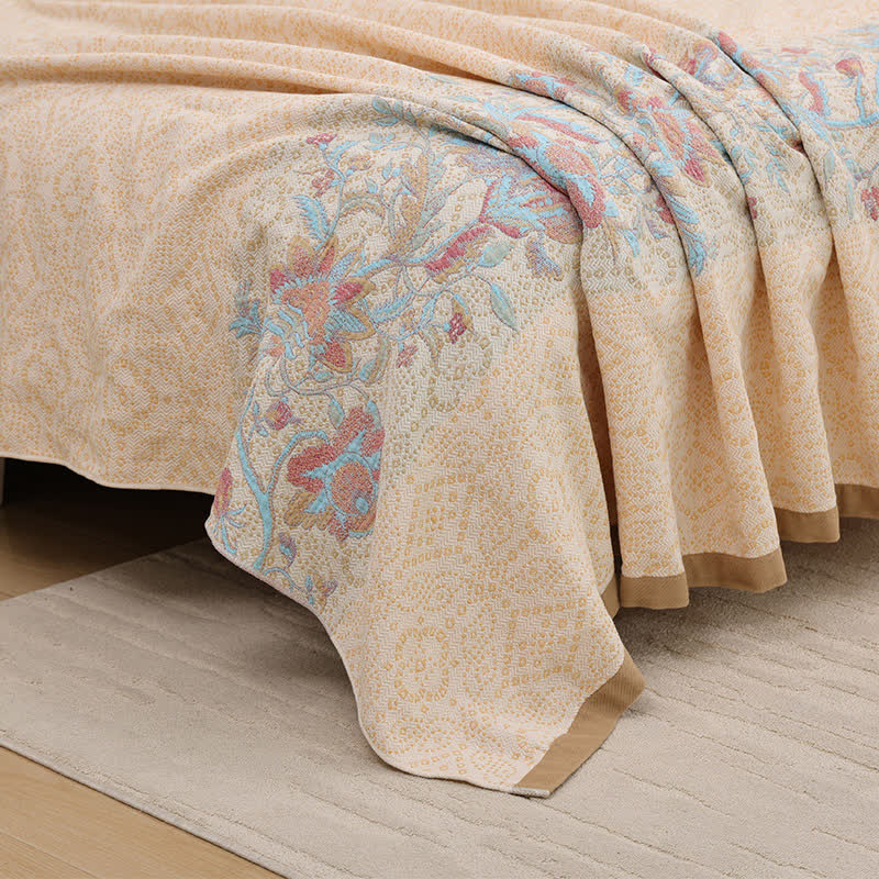 Beige Floral Pure Cotton Gauze Quilt