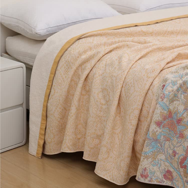 Beige Floral Pure Cotton Gauze Quilt