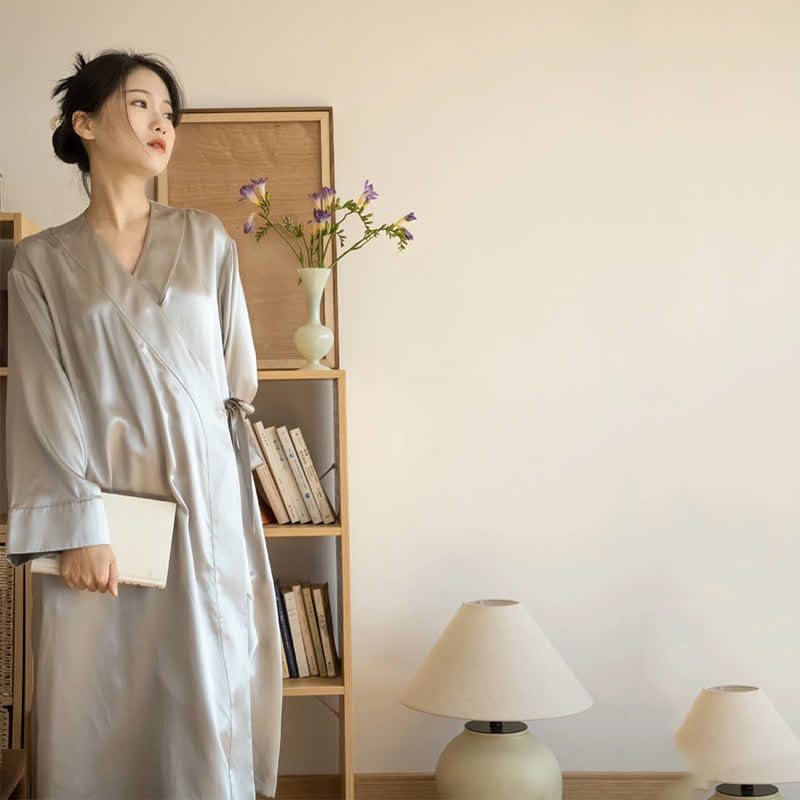 Plus Size Grey Long Sleeve Bathrobe