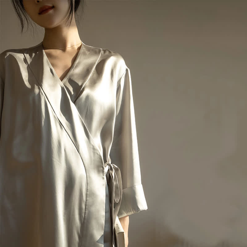 Plus Size Grey Long Sleeve Bathrobe