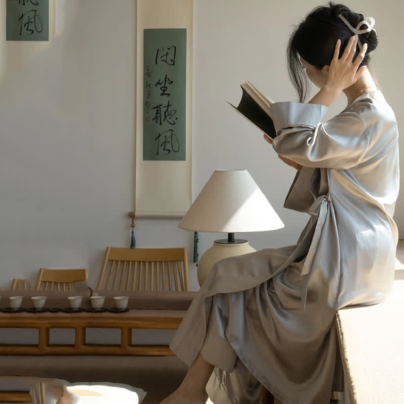 Plus Size Grey Long Sleeve Bathrobe