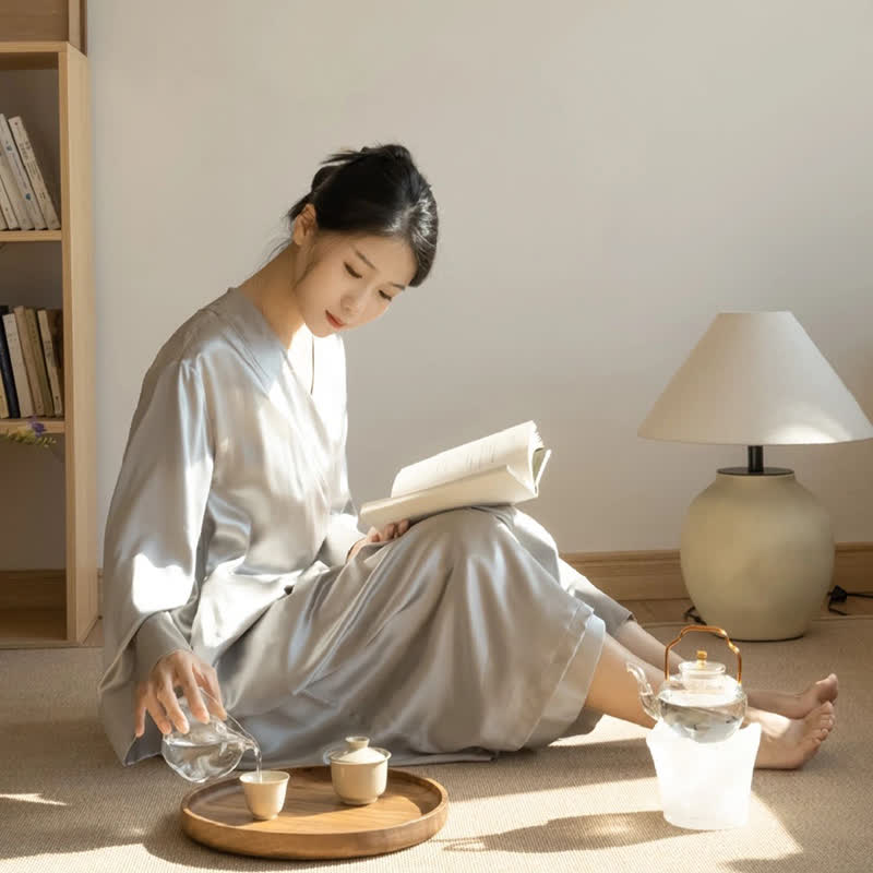 Plus Size Grey Long Sleeve Bathrobe