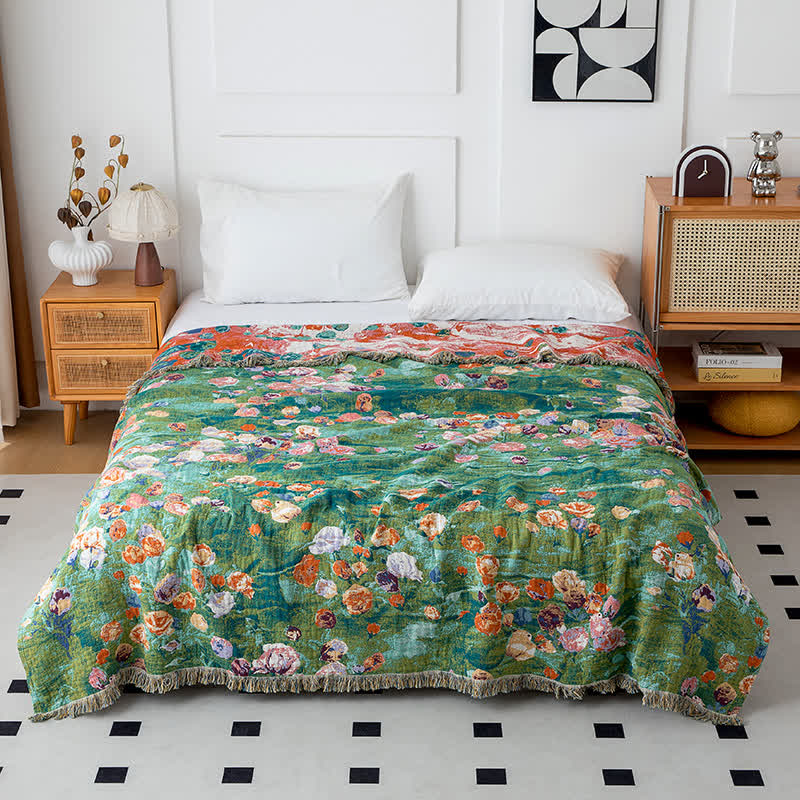 Artistic Rose Cotton Gauze Reversible Blanket