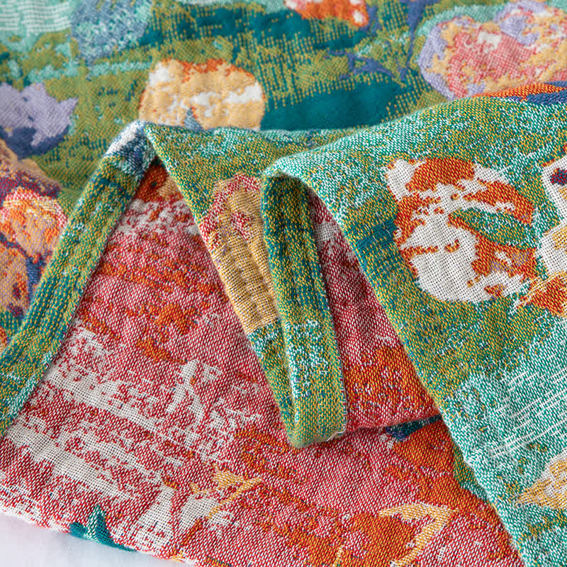 Artistic Rose Cotton Gauze Reversible Blanket