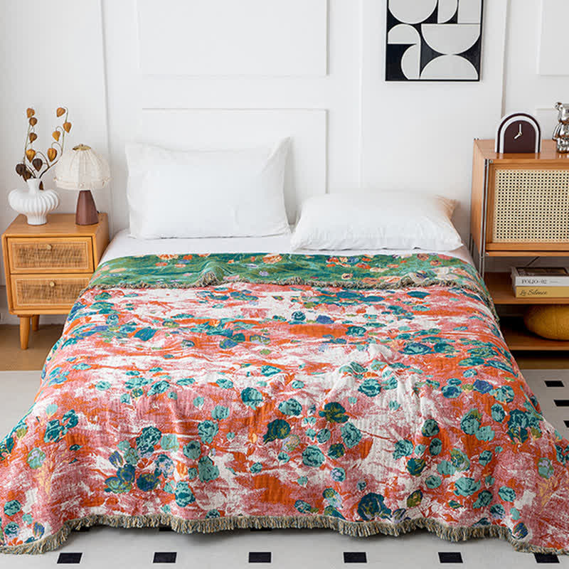 Artistic Rose Cotton Gauze Reversible Blanket