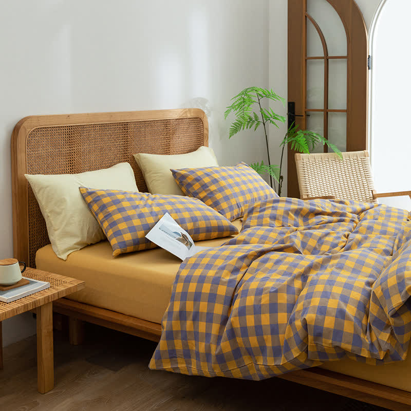 Cotton Checkered Dorm Bedding Set