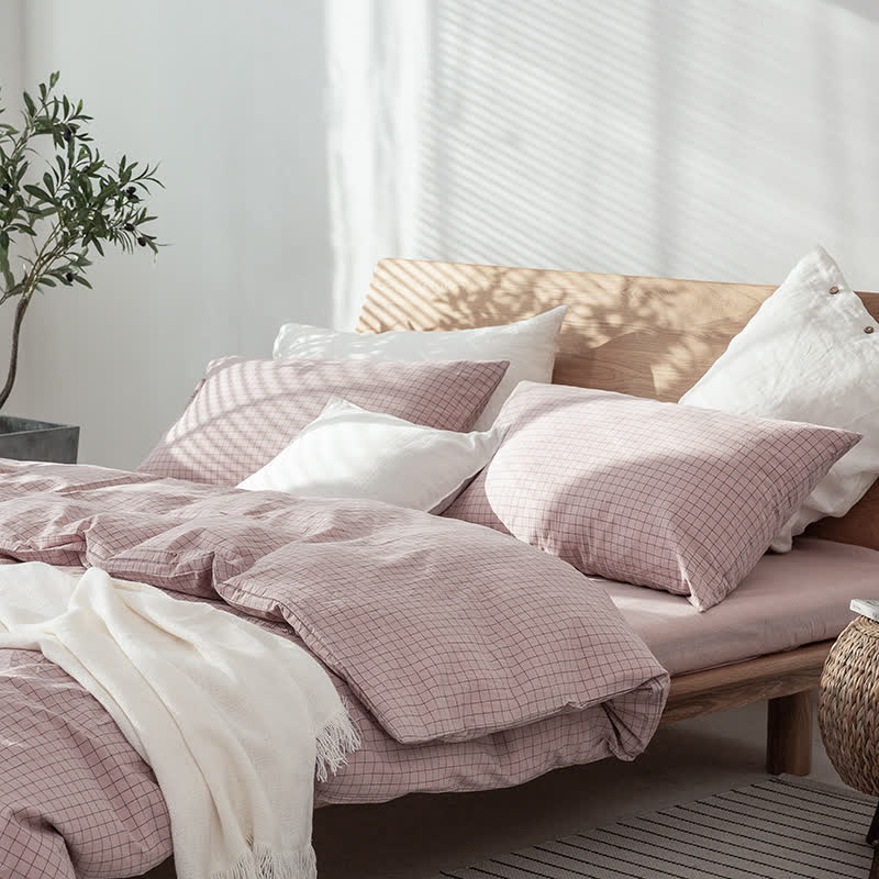 Minimalist Grid Pattern Cotton Dorm Bedding Set
