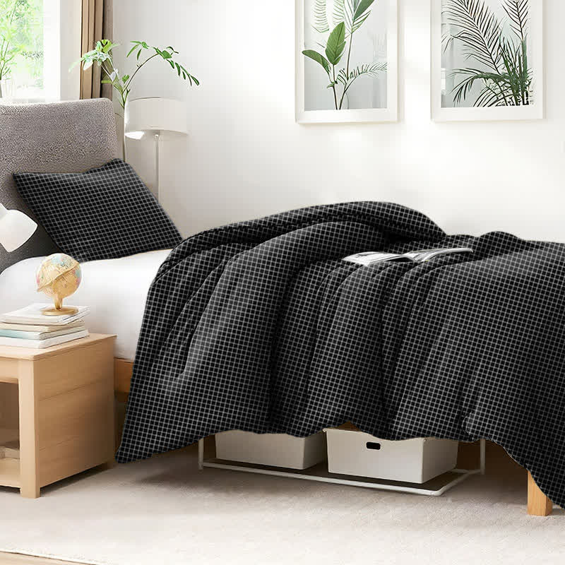 Minimalist Grid Pattern Cotton Dorm Bedding Set