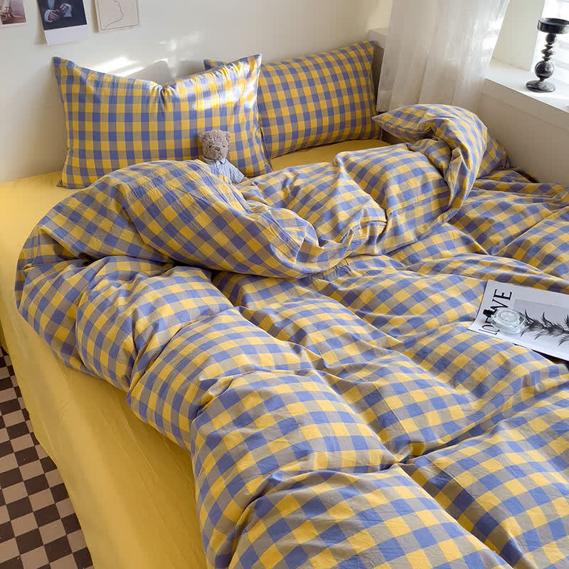 Cotton Checkered Dorm Bedding Set