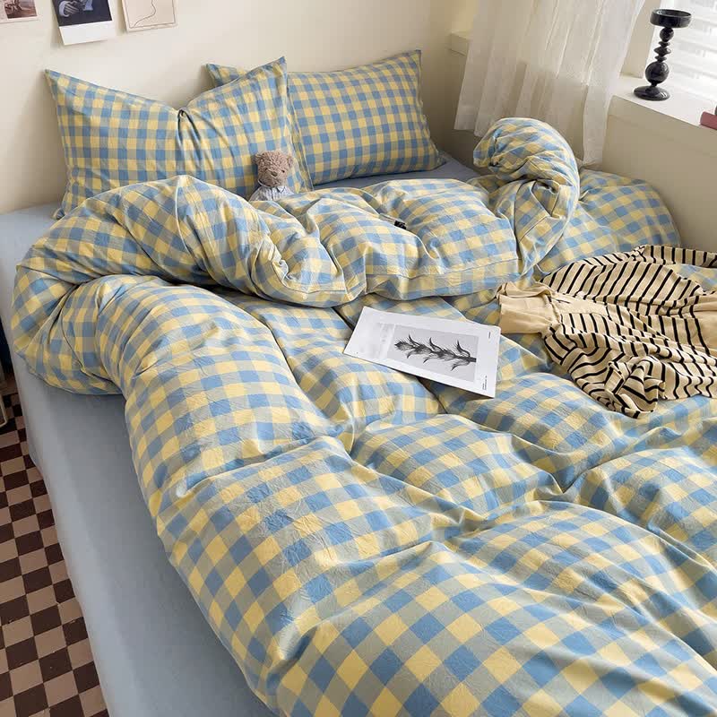 Cotton Checkered Dorm Bedding Set