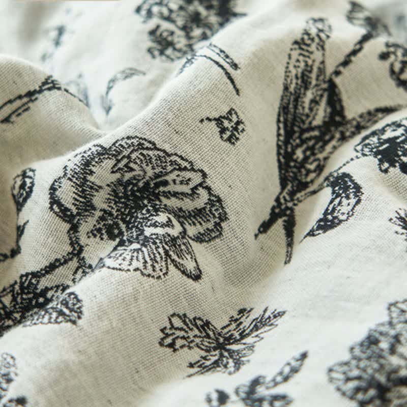 Black Floral Natural Cotton Gauze Quilt