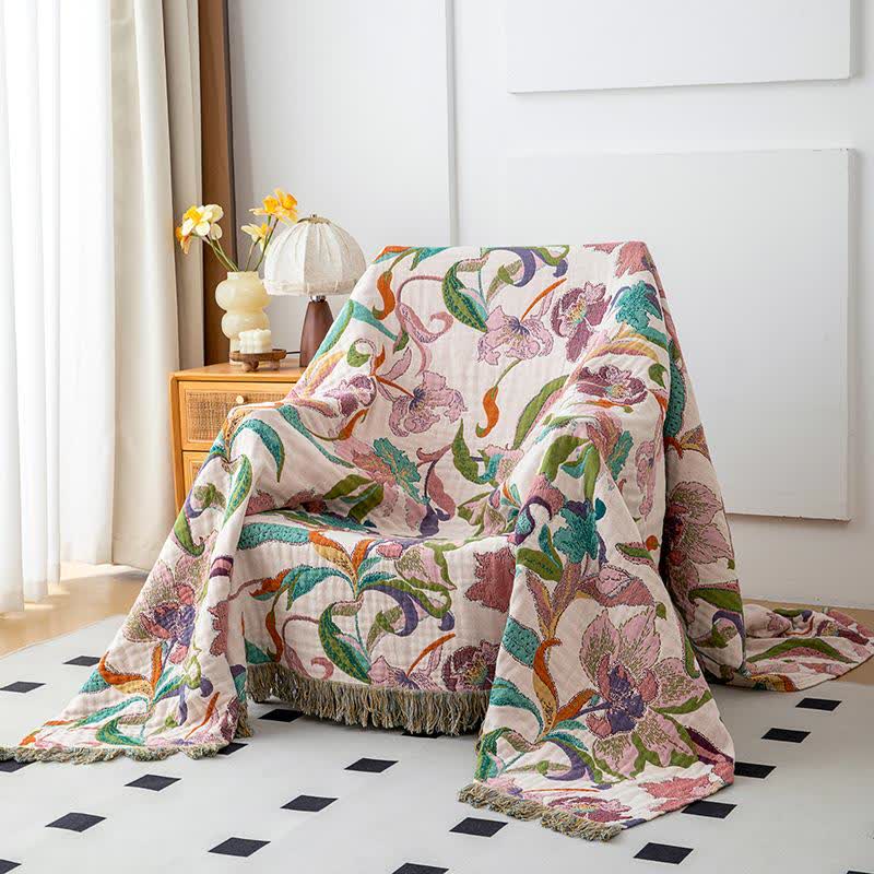 Flower Vine Cotton Gauze Tassel Blanket