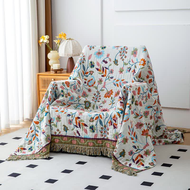Bohemian Artistic Floral Leaf Cotton Blanket