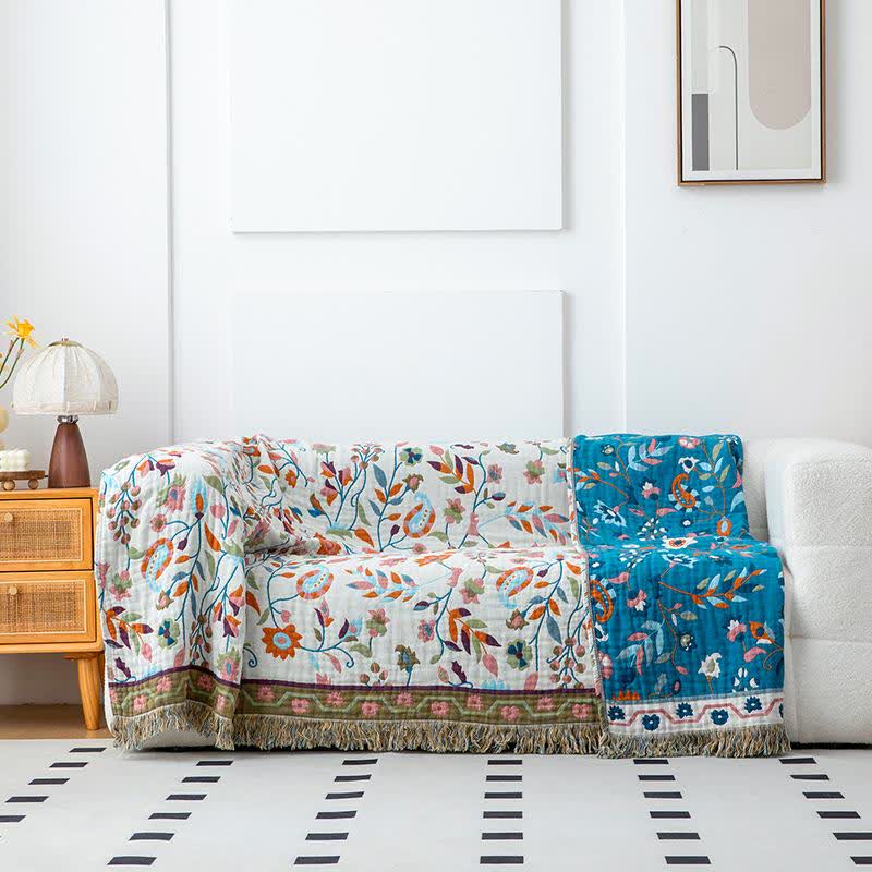 Bohemian Artistic Floral Leaf Cotton Blanket