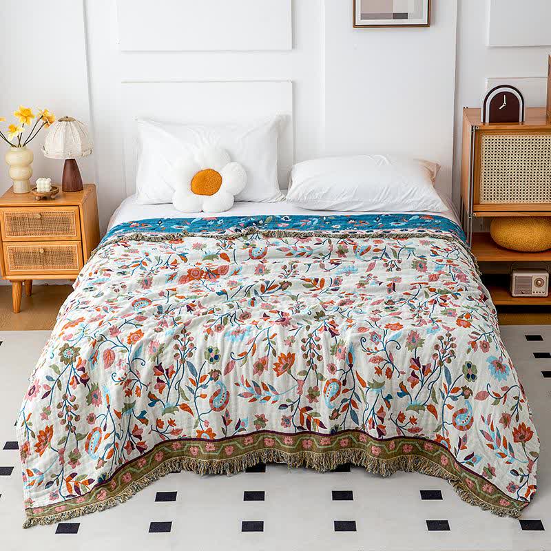 Bohemian Artistic Floral Leaf Cotton Quilt