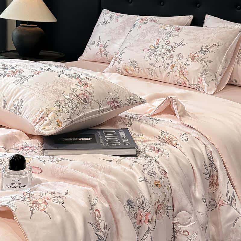 Rose Print Silky Natural Quilt