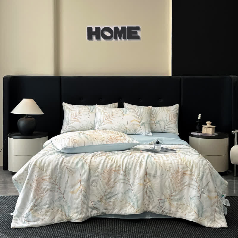 Tranquil Leaf Print Silky Natural Quilt