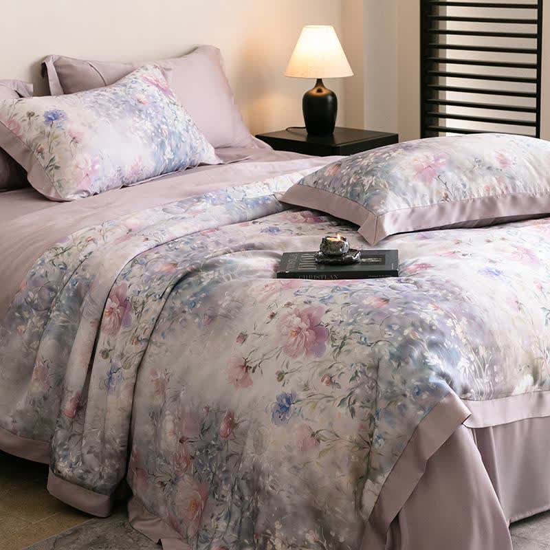 Poppy Floral Print Silky Natural Quilt