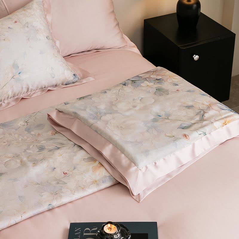 Pink Peony Print Silky Natural Quilt
