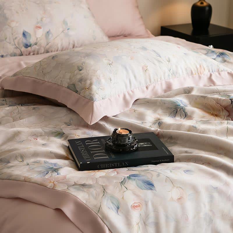 Pink Peony Print Silky Natural Quilt