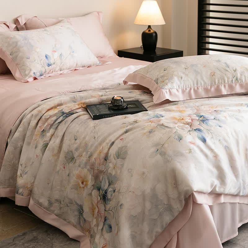 Pink Peony Print Silky Natural Quilt