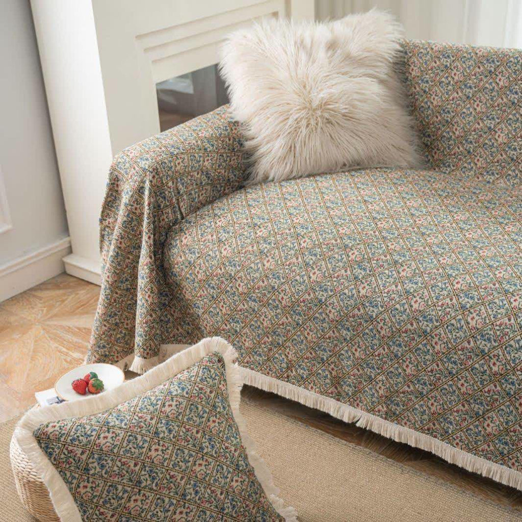 Jacquard Plaid Floral Sofa Protector