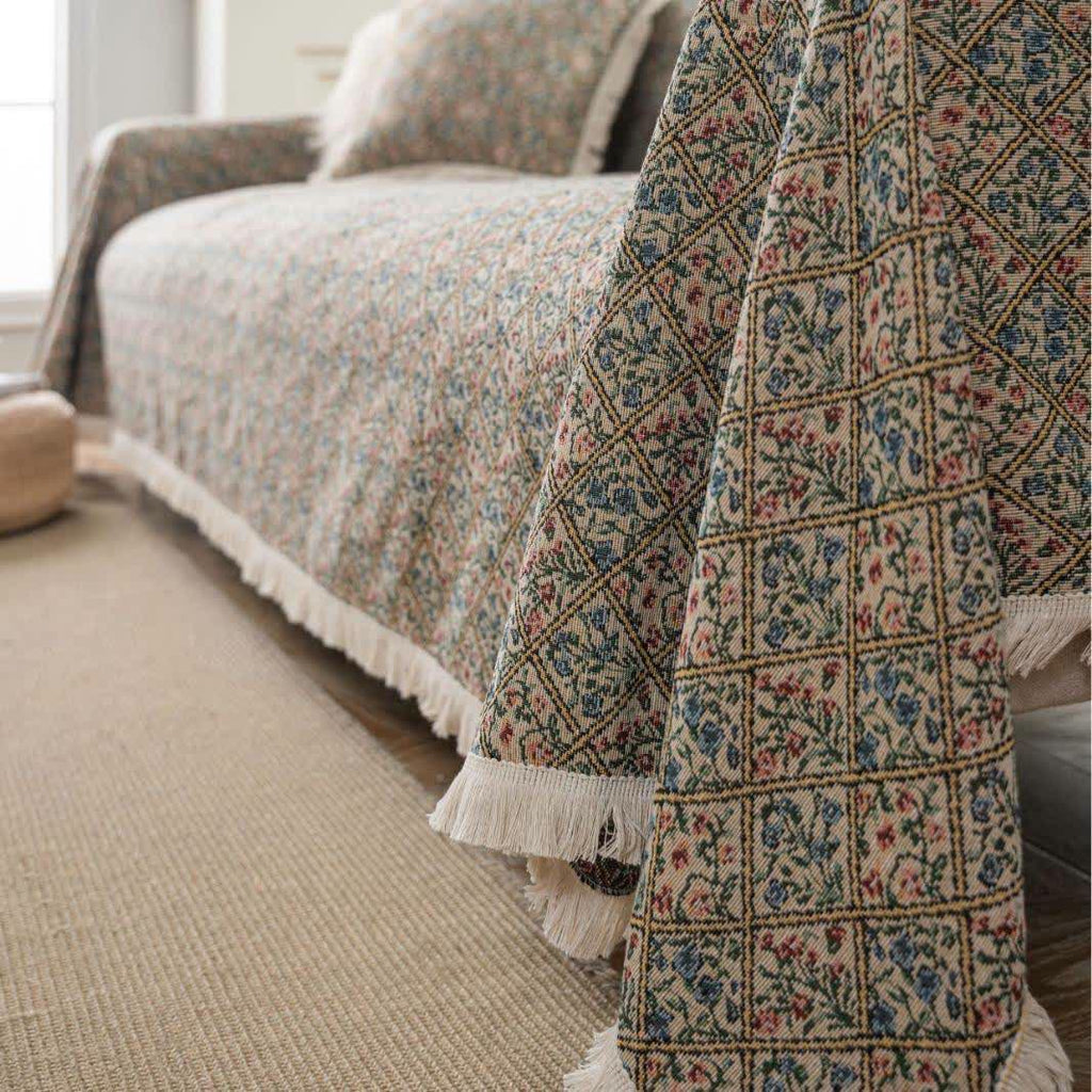 Jacquard Plaid Floral Sofa Protector