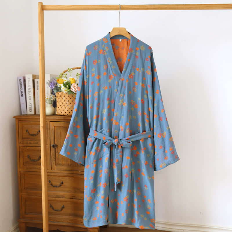 Tranquil Floral Japanese Cotton Kimono Robe