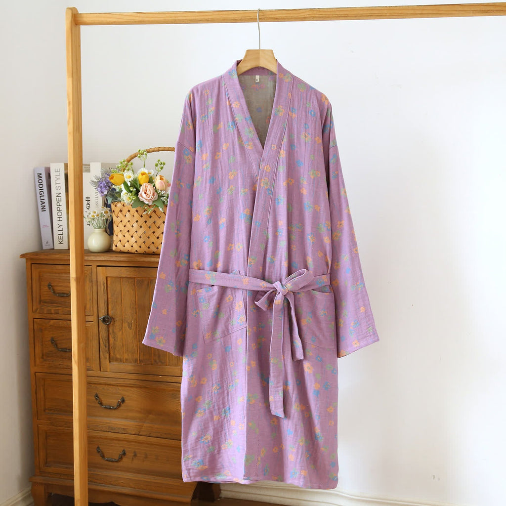 Tranquil Floral Japanese Cotton Kimono Robe