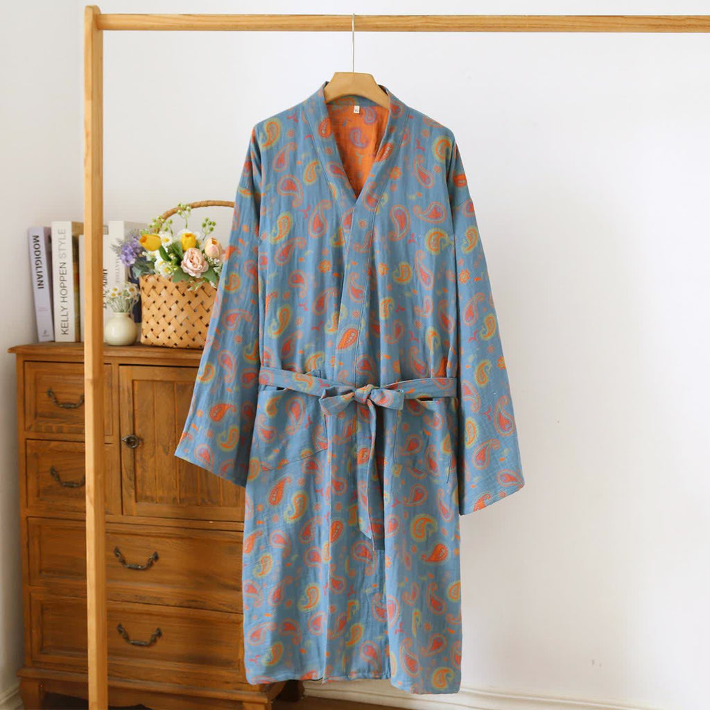 Paisley Cotton Gauze Japanese Kimono Robe