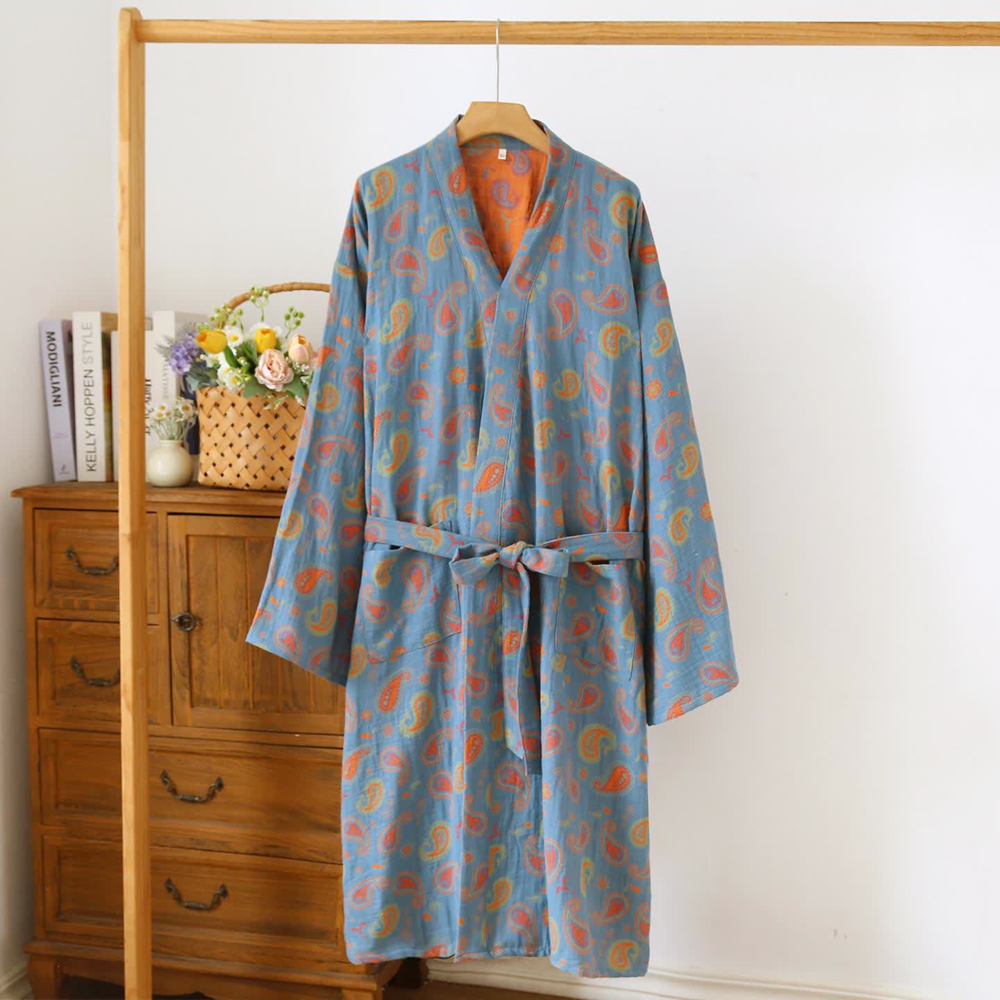 Paisley Cotton Gauze Japanese Kimono Robe