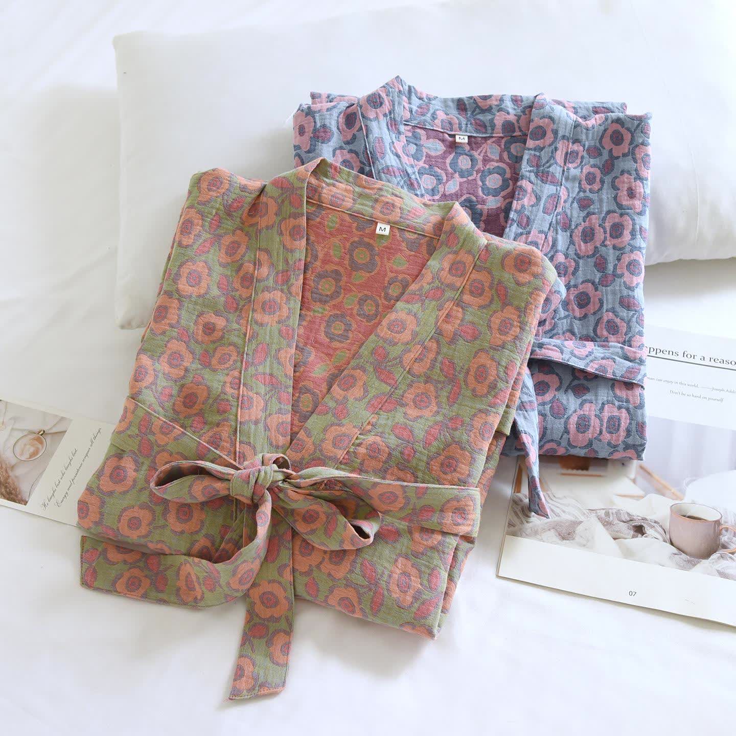 Begonia Cotton Japanese Kimono Robe