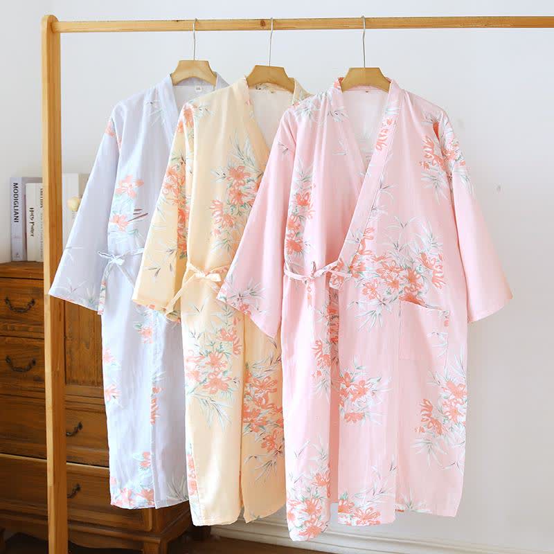Peach Blossom Cotton Japanese Kimono Robe