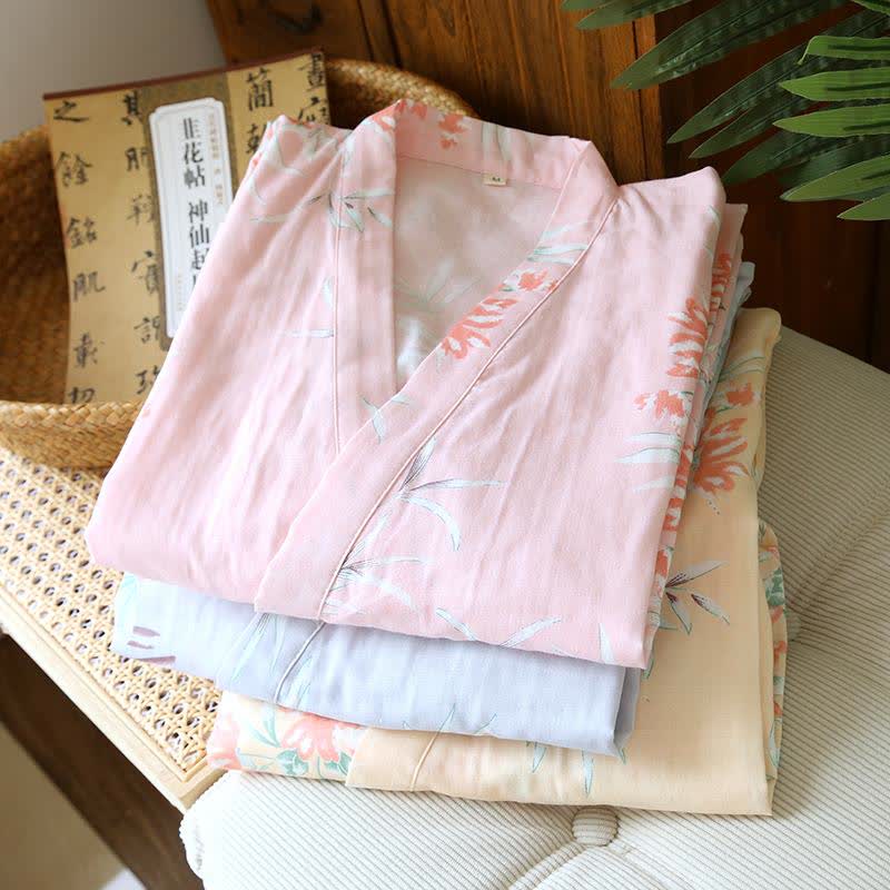 Peach Blossom Cotton Japanese Kimono Robe