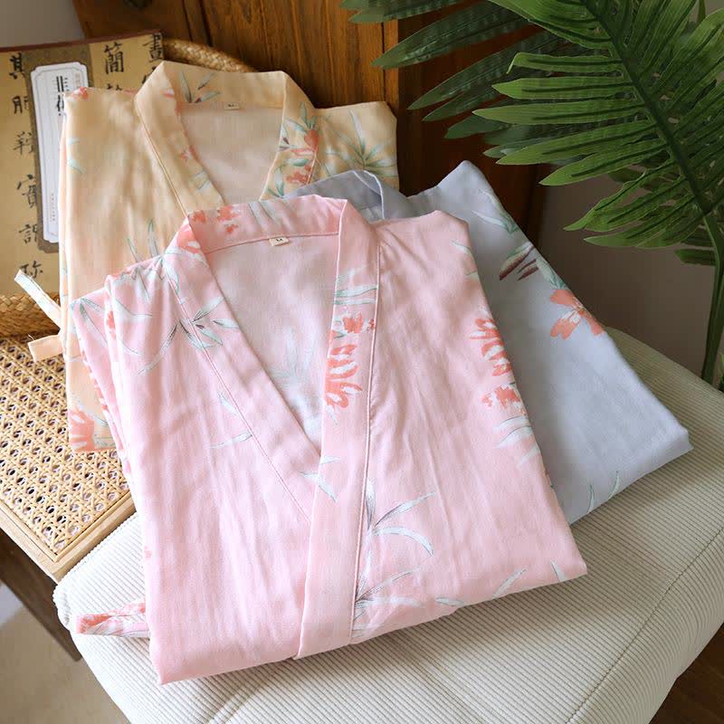 Peach Blossom Cotton Japanese Kimono Robe