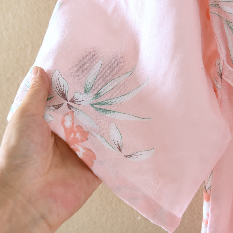 Peach Blossom Cotton Japanese Kimono Robe