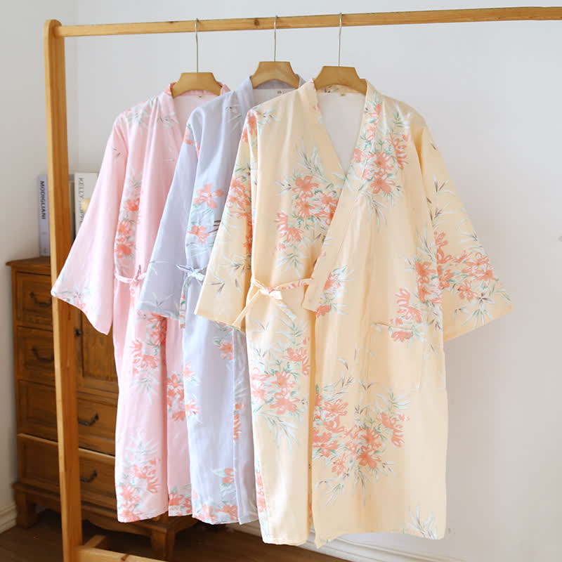 Peach Blossom Cotton Japanese Kimono Robe