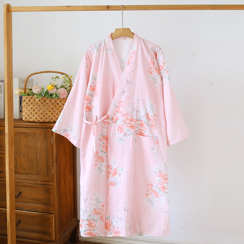 Peach Blossom Cotton Japanese Kimono Robe