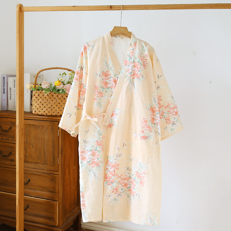 Peach Blossom Cotton Japanese Kimono Robe