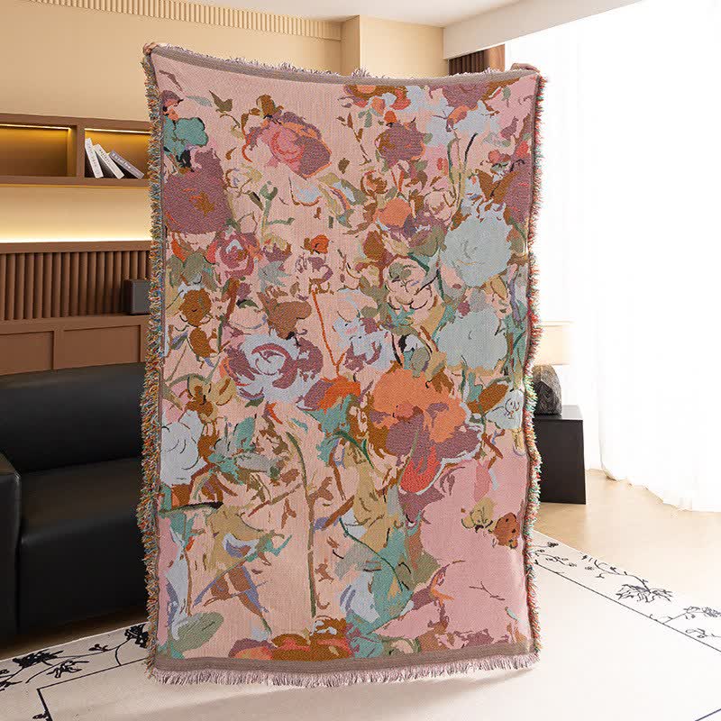 Painterly Floral Cotton Gauze Throw