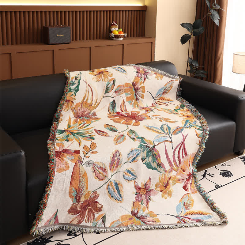 Leaf Floral Cotton Gauze Throw