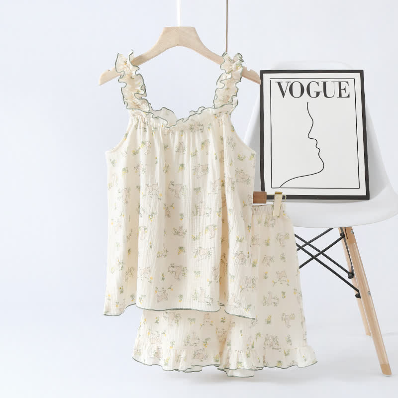 Rustic Bunny Cotton Ruffle Cami Pajamas