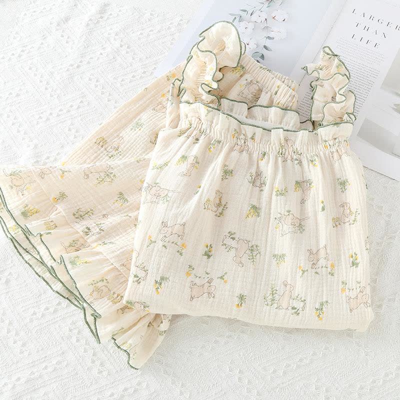 Rustic Bunny Cotton Ruffle Cami Pajamas